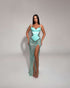 Aqua Crystal Beaded Gown