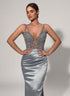 Silver Satin Embellished Bodice Gown