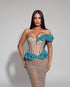 Nude Corset Gown with Blue Floral Detail