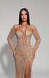 Crystal Nude Long Sleeve Gown