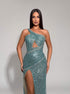 Aqua One-Shoulder Sequin Gown