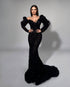 Noir Elegance Ruffle Sleeve Gown