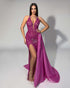 Magenta Beaded Slit Gown