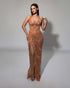 Rose Gold Plunge Fringe Gown