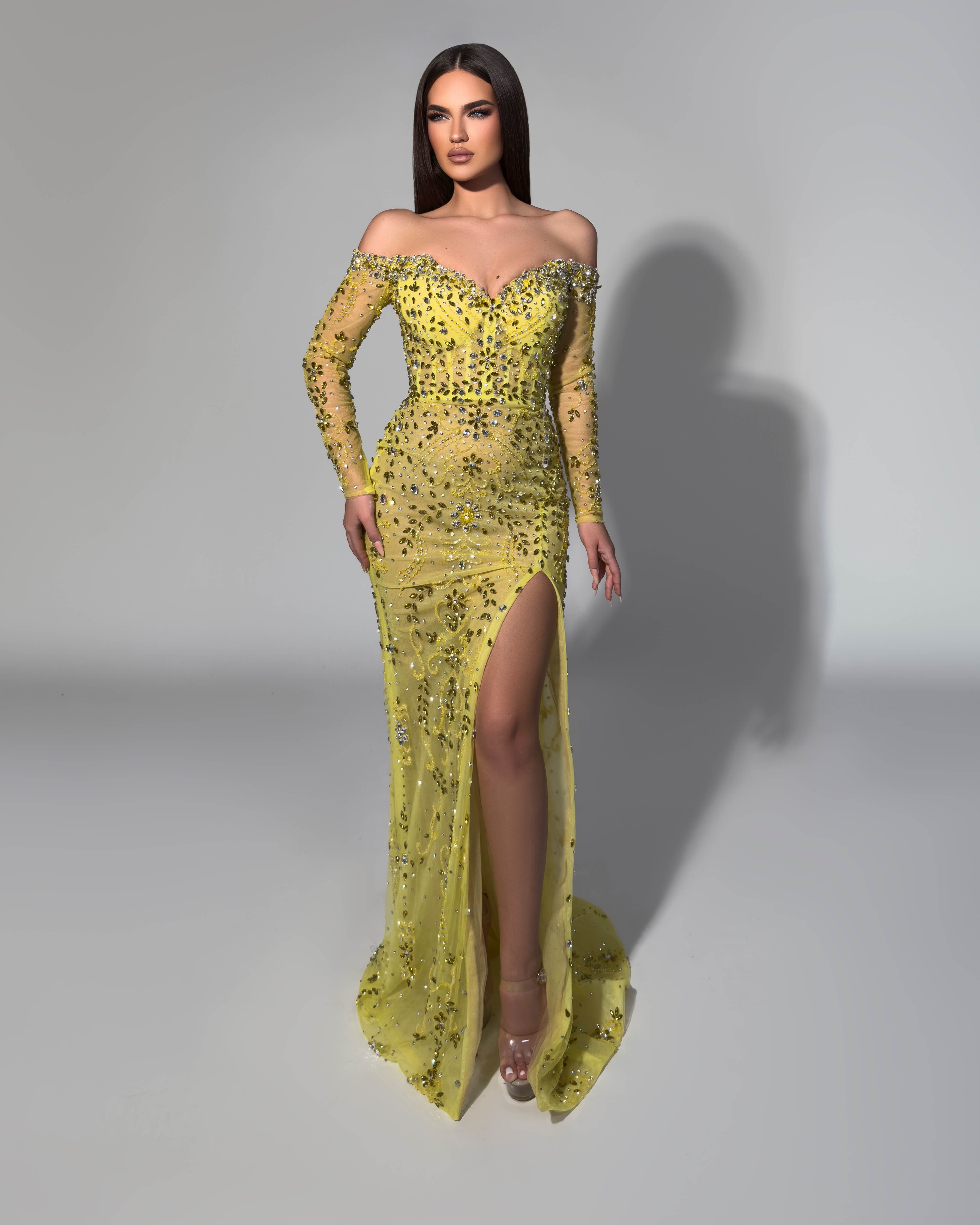 Yellow Crystal Illusion Gown Yellow Crystal Illusion Gown