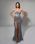 Silver Feather Bustier Beaded Gown