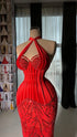 Scarlet Crystal Halter Gown
