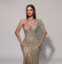 Champagne Beaded One-Shoulder Gown