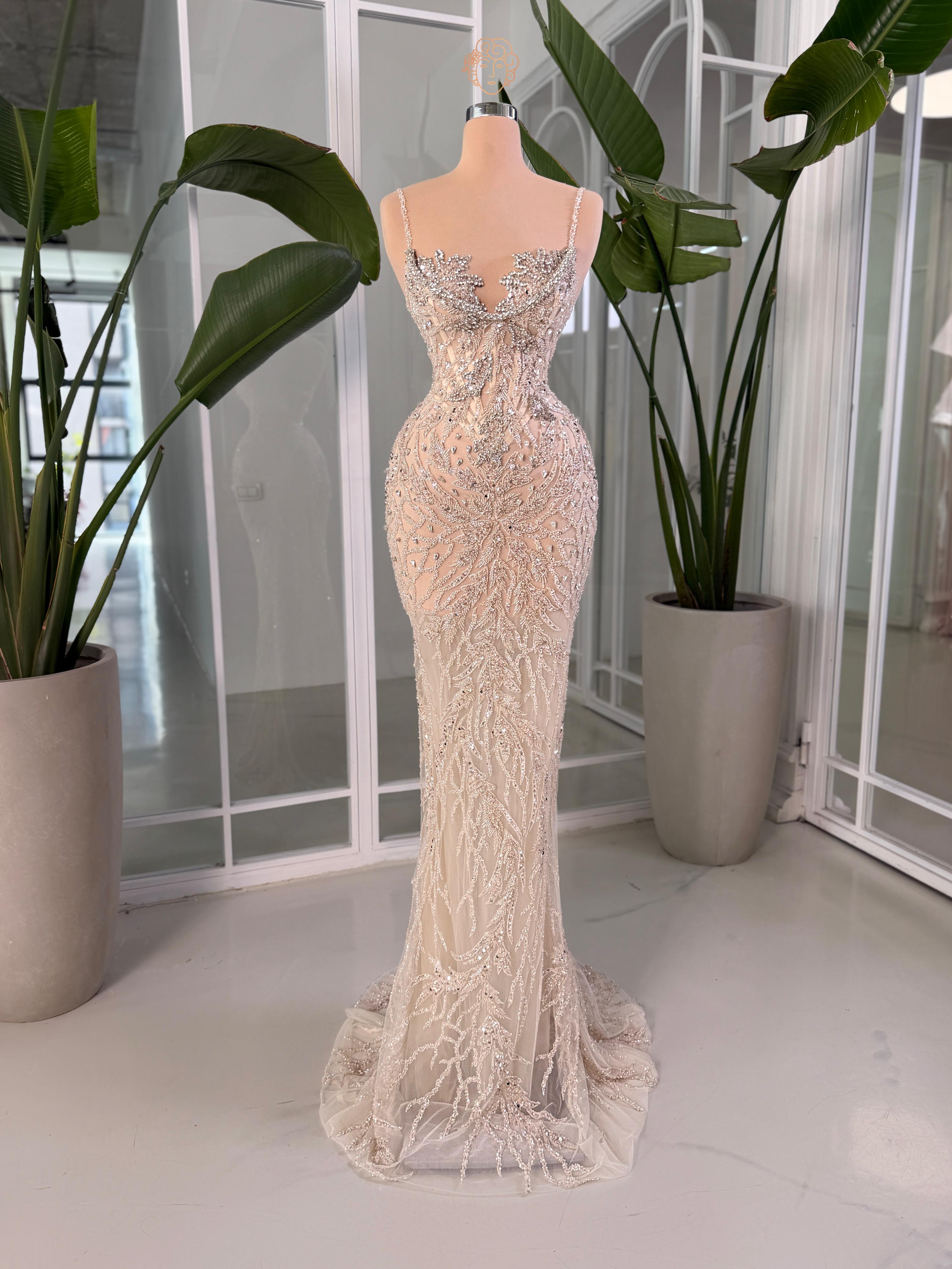 blush beaded dress Zapaka Women Sparkly Blush Long Prom Dress with Sequins Mermaid Sheer Corset Spaghetti Straps Beaded Embroidered Party Dress, Blush / US24W