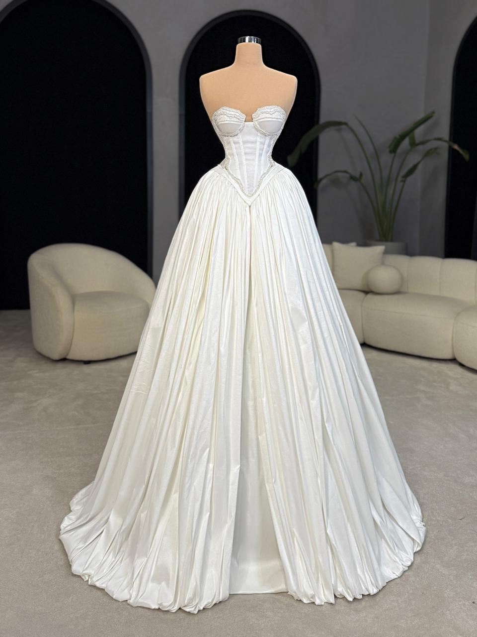 pleated corset wedding dress Pleated One-Shoulder Corset Wedding Dress by Nox Anabel E1526W