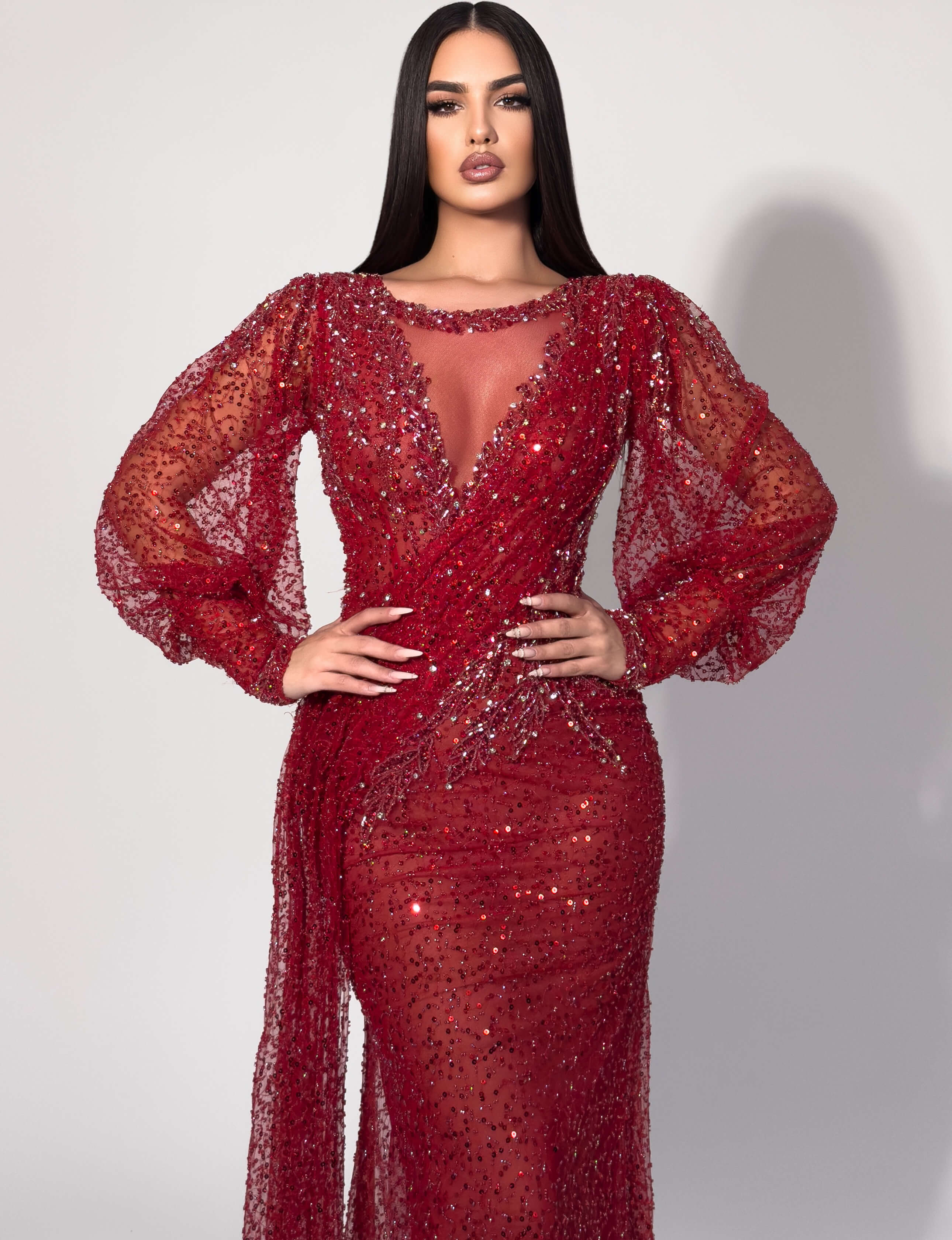 beaded illusion dress Elizabeth K - GL2330 Sequined Halter Trumpet Gown 2XL / Tiffany