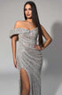 Silver Beaded Slit Gown