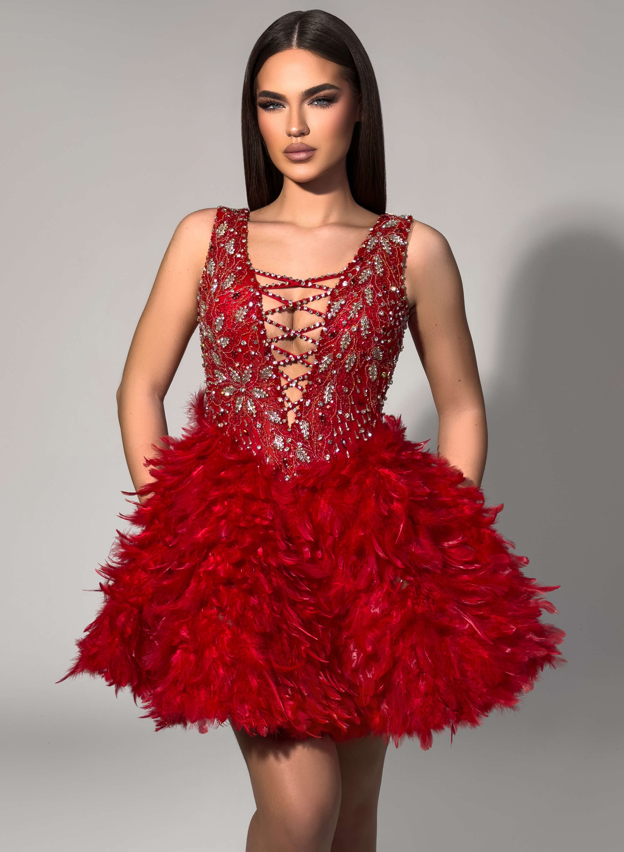red feather cocktail dress FIESTA FEATHER LONG DRESS IN BURGUNDY RED | CULT MIA