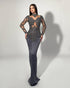 Charcoal Crystal Embellished Illusion Gown