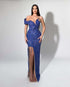Sapphire Elegance Off-Shoulder Gown