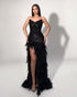 Black Crystal Embellished Feather Gown