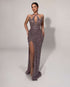 Mauve Beaded Halter Neck Gown
