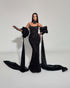Black Crystal Gown with Dramatic Sleeves