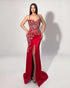 Red Crystal Embellished Chain Strap Gown
