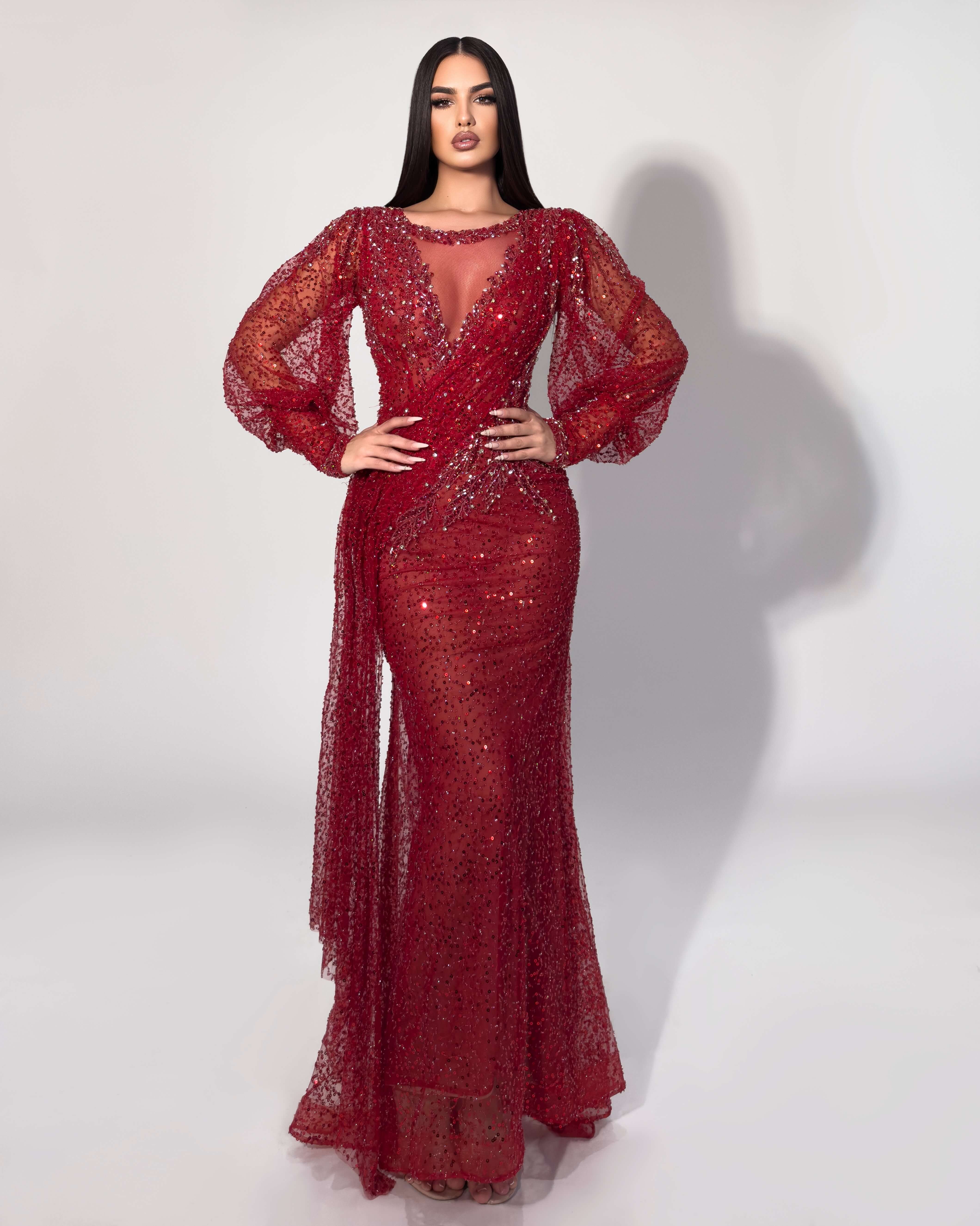 Burgundy Beaded Illusion Gown Burgundy Beaded Illusion Gown