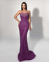 Beaded Illusion Mermaid Gown - Purple