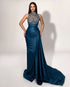 Crystal Illusion High-Neck Gown - Teal