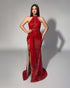 Ruby Passion Beaded Halter Gown