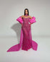 Hot Pink Crystal Gown with Oversized Sleeves