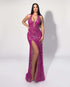 Fuchsia Crystal Halter Gown