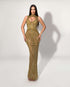 Gold Sheer Crystal Embellished High Neck Gown