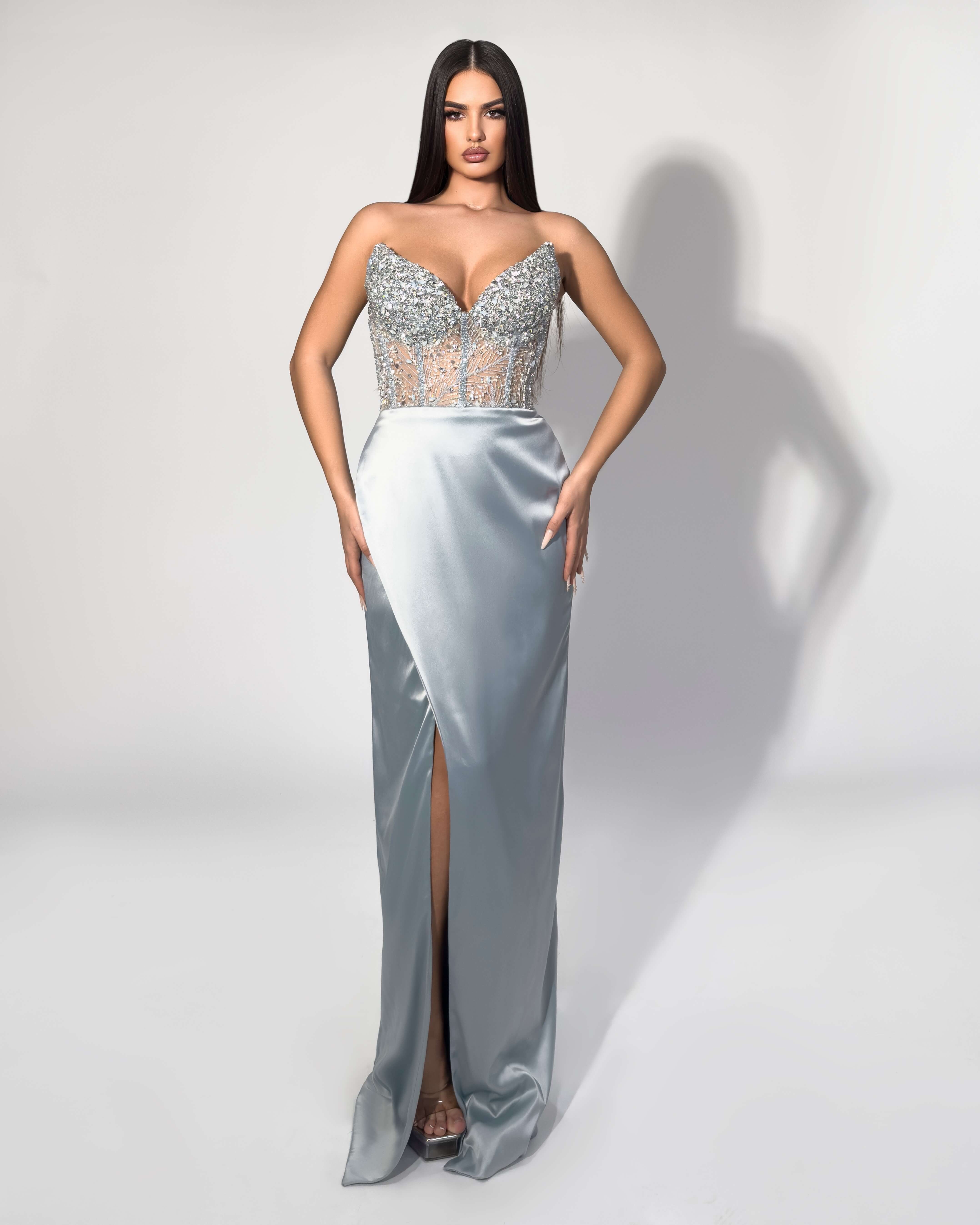 Silver Beaded Corset Gown Silver Beaded Corset Gown