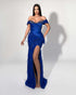Feather-Trim Beaded Gown - Royal Blue