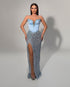 Baby Blue Feather Bustier Beaded Gown