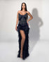 Navy Crystal Embellished Feather Gown