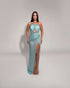 Aqua One-Shoulder Crystal Gown
