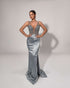 Silver Satin Embellished Bodice Gown