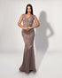 Beaded Illusion Bodice Gown - Taupe