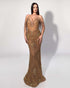 Gold Beaded Illusion Gown