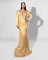 Gold Long Sleeve Crystal Embellished Gown