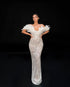 Feathered Sleeve Beaded Gown
