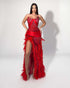 Red Crystal Embellished Feather Gown