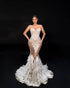Feathered Train Beaded Gown