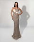 Beaded Illusion Cutout Gown - Champagne