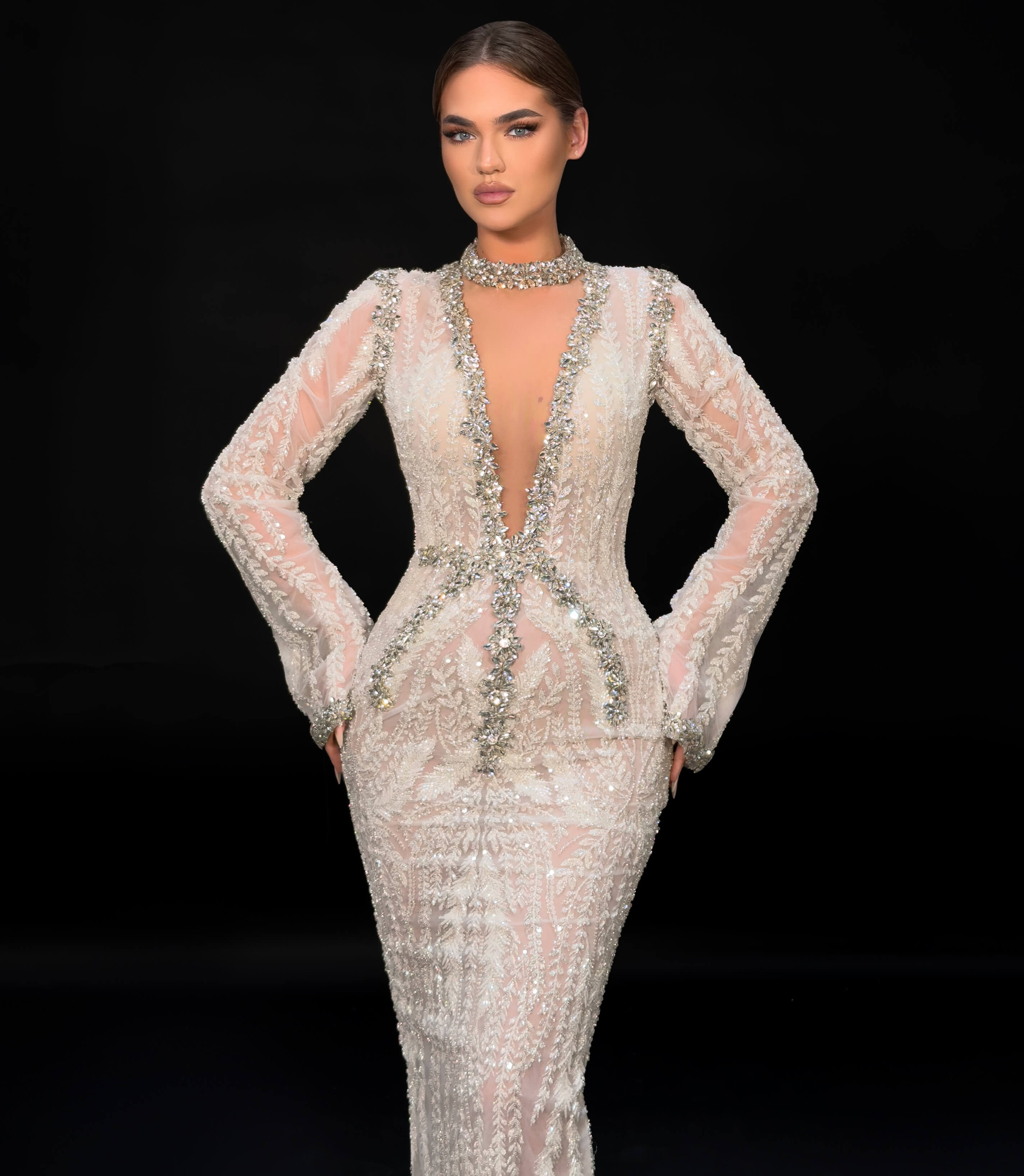 Long Sleeve Beaded Gown Long Sleeve Beaded Gown