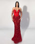 Red Beaded Illusion Gown