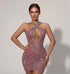 Dusty Rose Beaded Halter Mini Dress