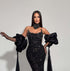 Black Crystal Gown with Dramatic Sleeves