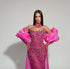 Hot Pink Crystal Gown with Oversized Sleeves