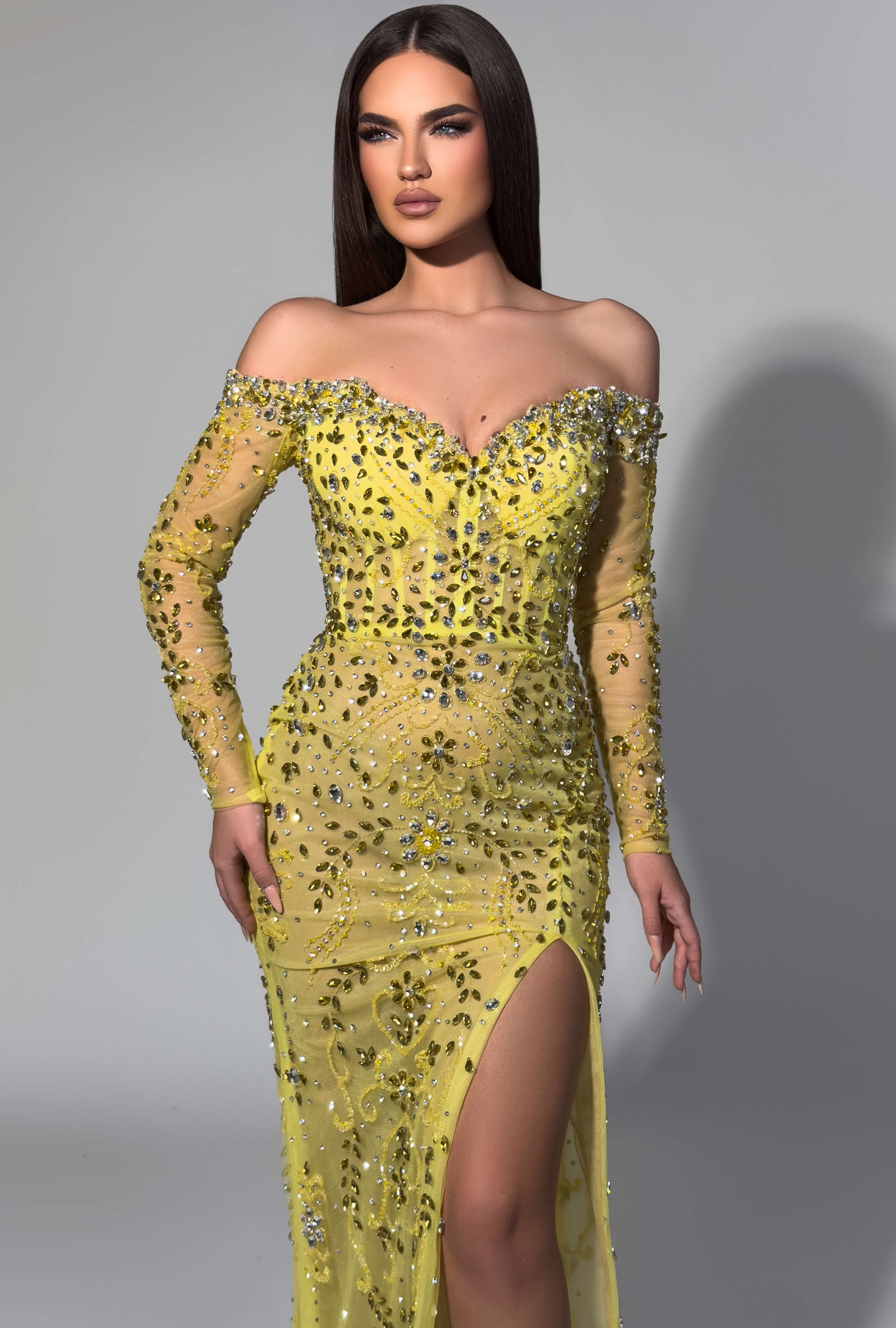 Yellow Crystal Illusion Gown Yellow Crystal Illusion Gown
